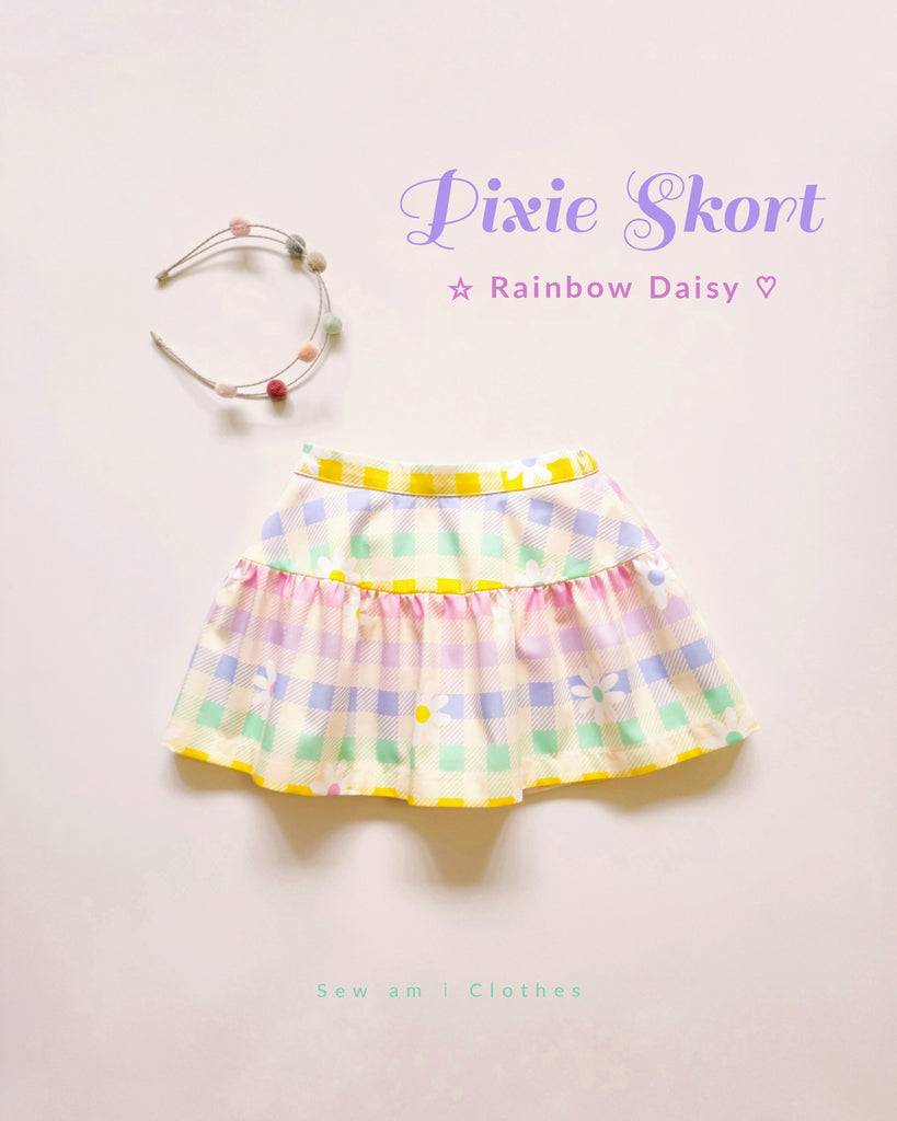 ✿ Pixie Skort • Rainbow gingham & Daisy ✿
