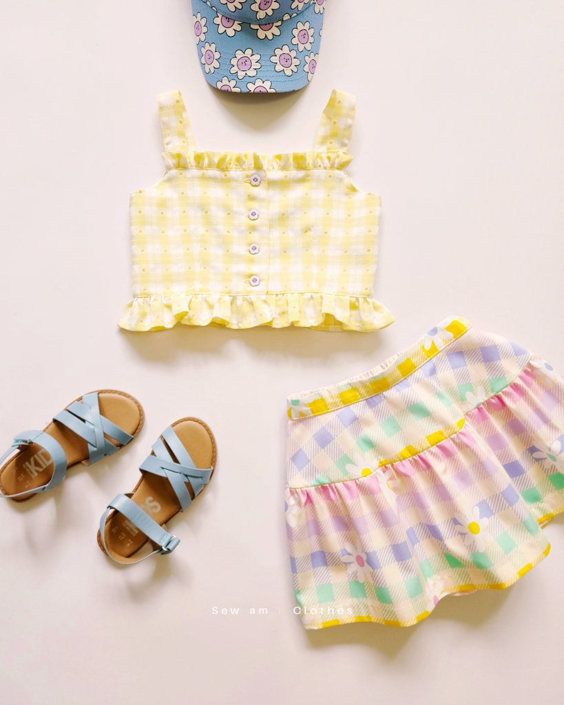 ✿ Pixie Skort • Rainbow gingham & Daisy ✿