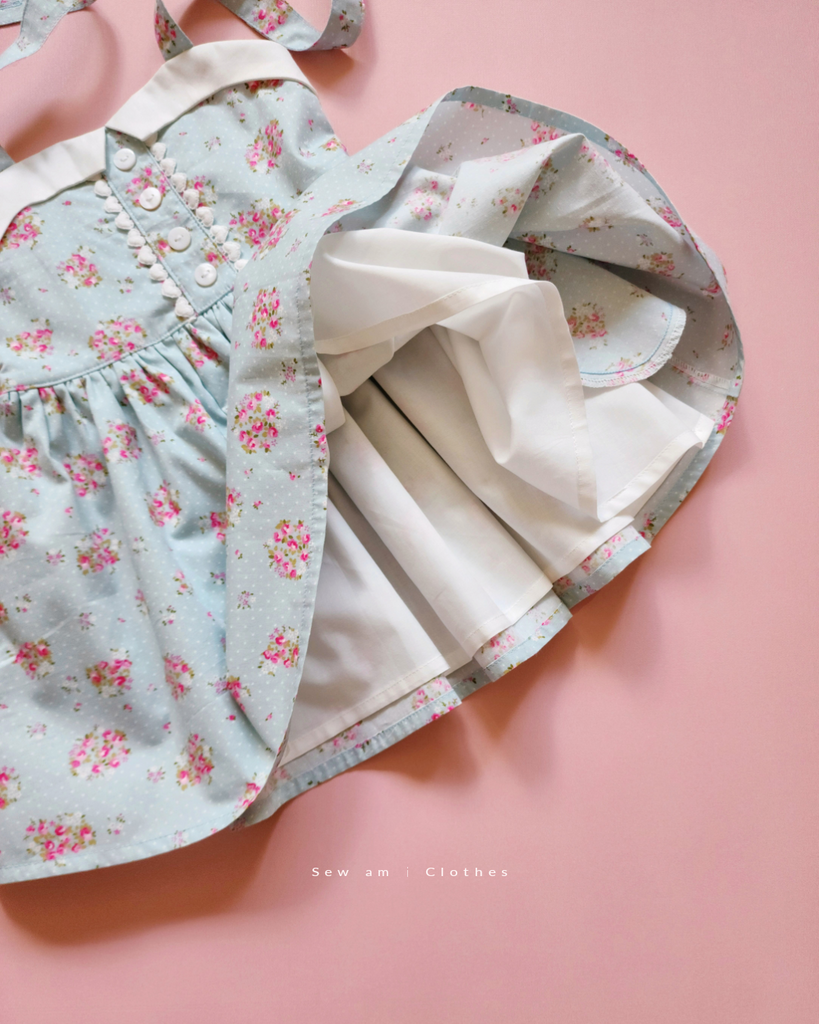 ✿ Bella Dress with matching tail bow • Tiny roses in french blue ✿