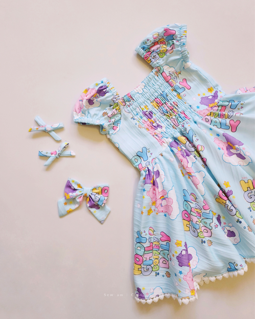 ♡ Jolly Dress - Baby blue Imperfection Care bears + Tail bow