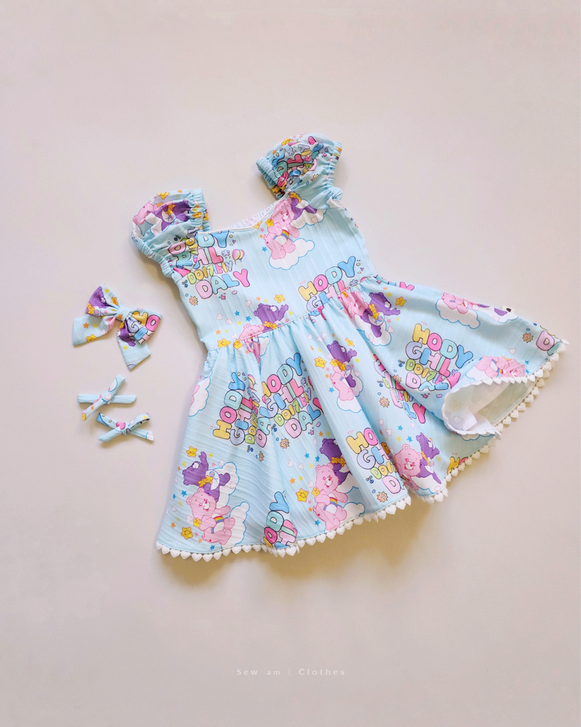 ♡ Jolly Dress - Baby blue Imperfection Care bears + Tail bow