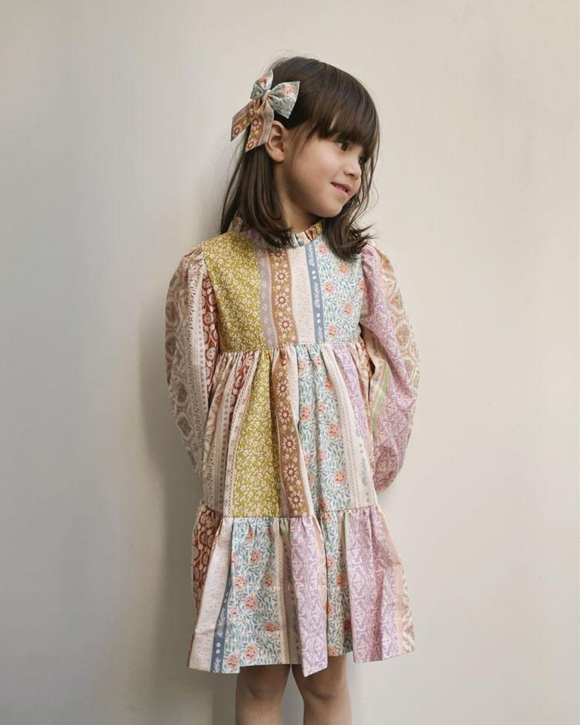 • Milly Dress • Autumn Border patchwork & Tail bow