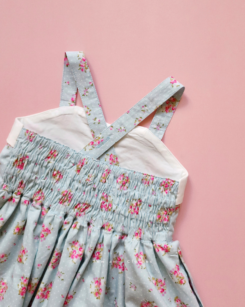 ✿ Bella Dress with matching tail bow • Tiny roses in french blue ✿